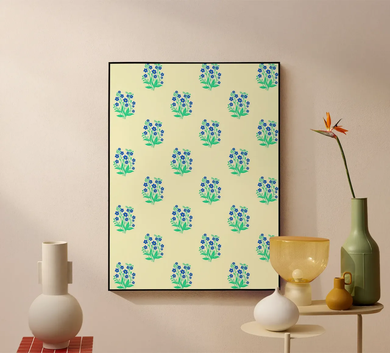 Forget-Me-Nots Block Print Amarillo y Azul metacrilato de SilverPegasus