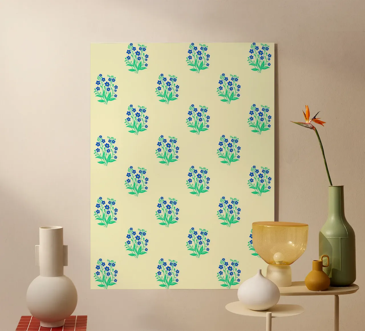 Forget-Me-Nots Block Print Amarillo y Azul metacrilato de SilverPegasus
