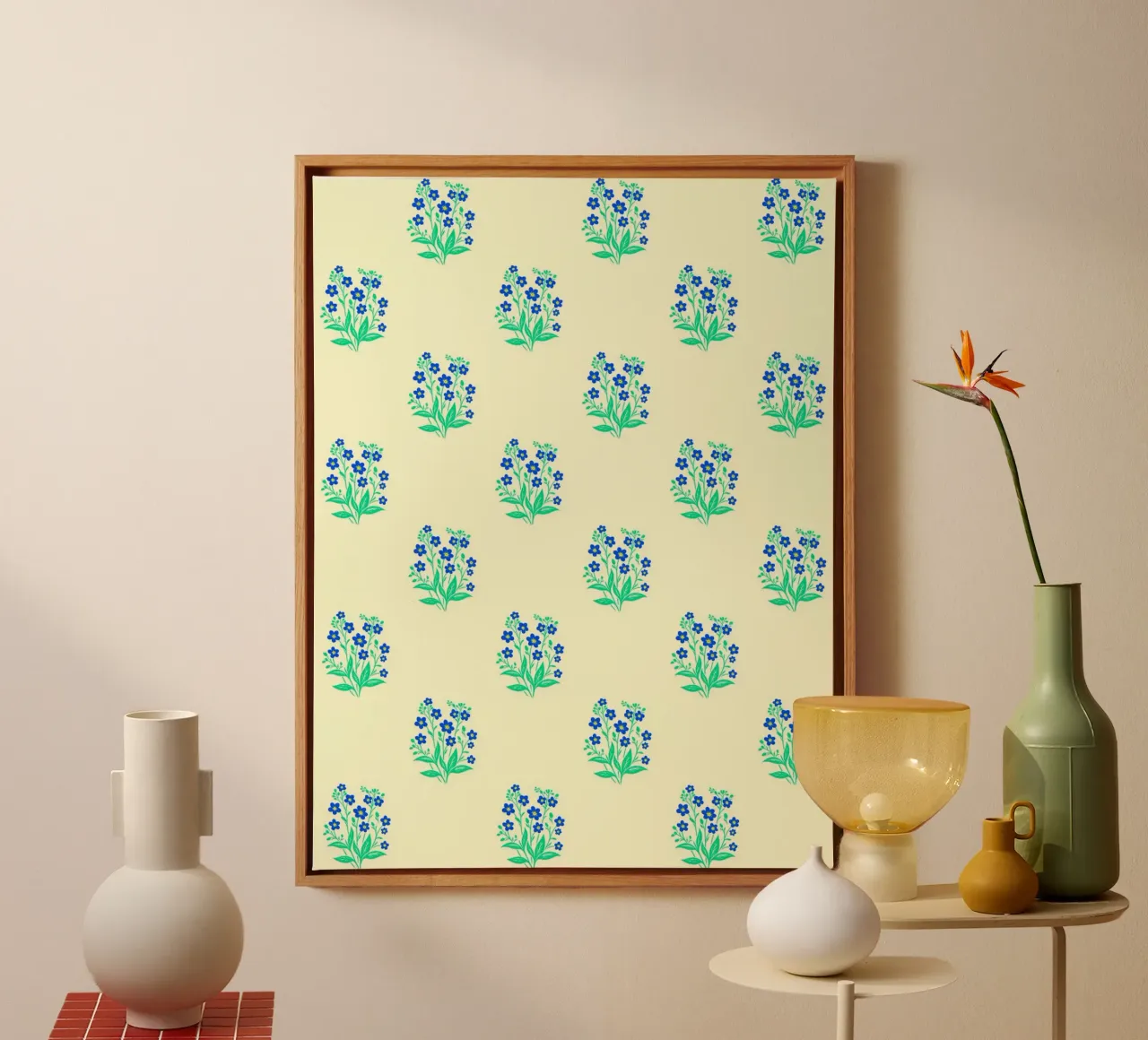 Blokjesprint vergeet-mij-nietjes Geel en blauw canvas met Baklijst van SilverPegasus