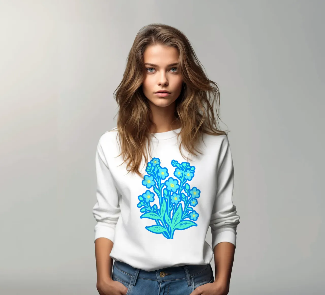 Forget-Me-Nots Block Print Dreamy Blue sudadera de SilverPegasus