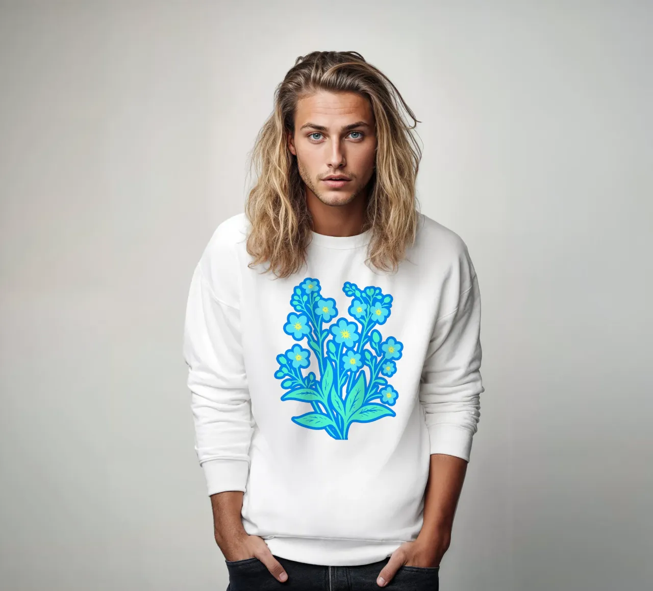 Forget-Me-Nots Block Print Dreamy Blue sudadera de SilverPegasus