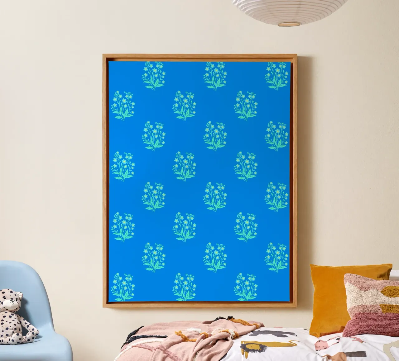 Vergeet-me-nietjes blokprint dromerig blauw canvas met Baklijst van SilverPegasus