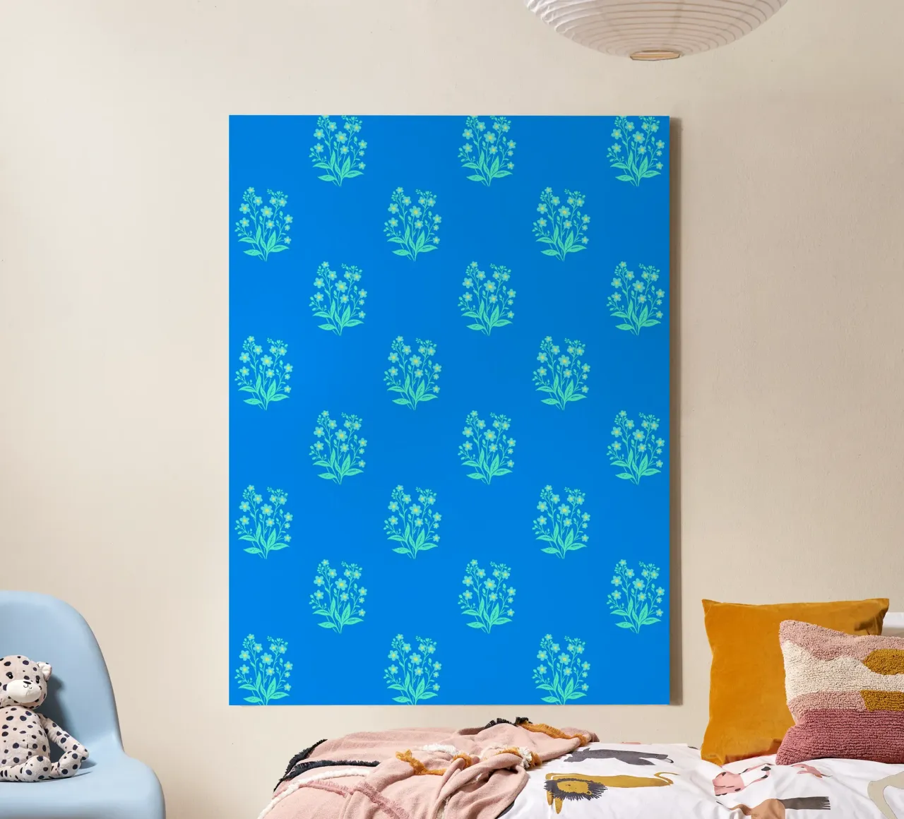 Vergeet-me-nietjes blokprint dromerig blauw canvas met Baklijst van SilverPegasus