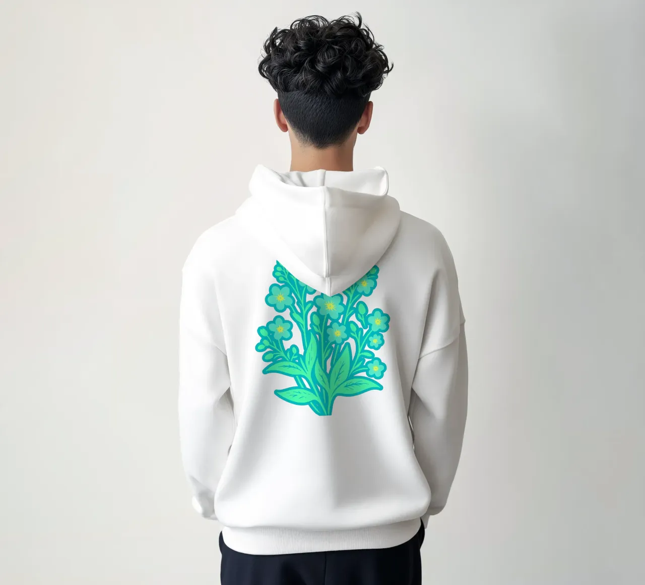 Forget-Me-Nots Block Print Verde Menta sudadera con capucha de SilverPegasus