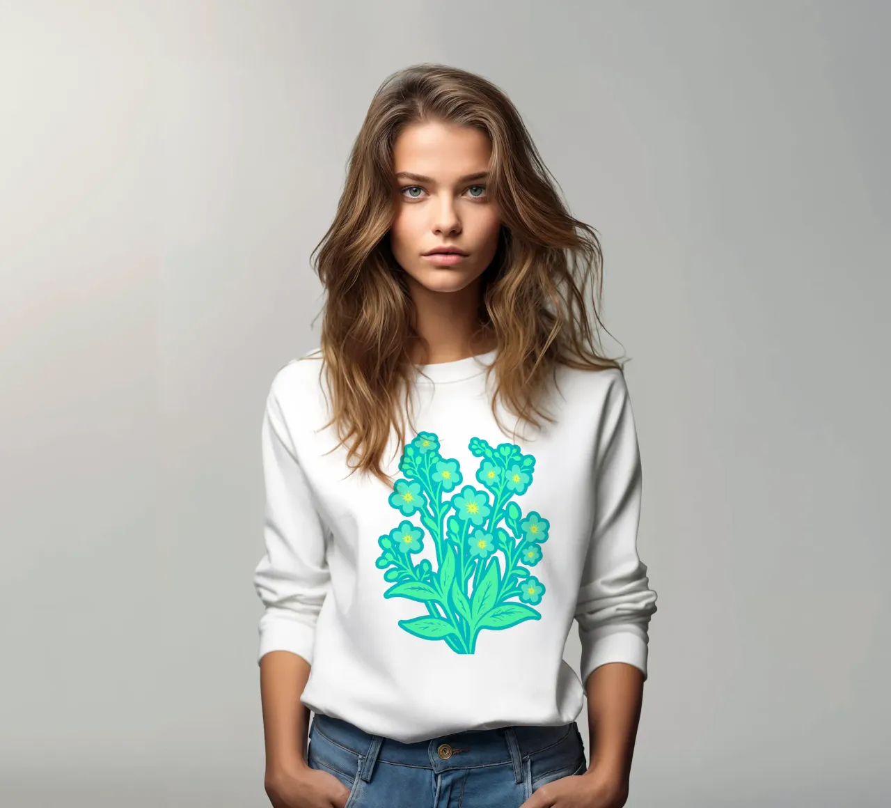 Forget-Me-Nots Block Print Verde Menta sudadera de SilverPegasus