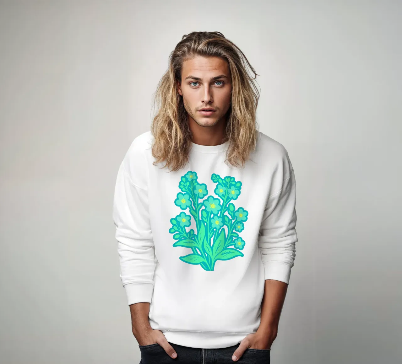Forget-Me-Nots Block Print Verde Menta sudadera de SilverPegasus