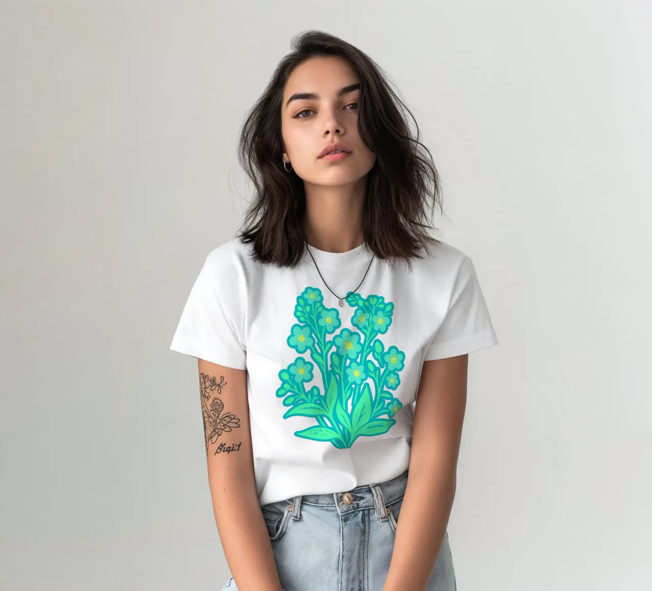 Forget-Me-Nots Block Print Verde Menta camiseta de SilverPegasus