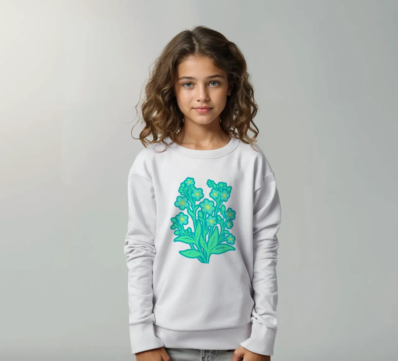 Forget-Me-Nots Block Print Verde Menta sudadera para niño de SilverPegasus