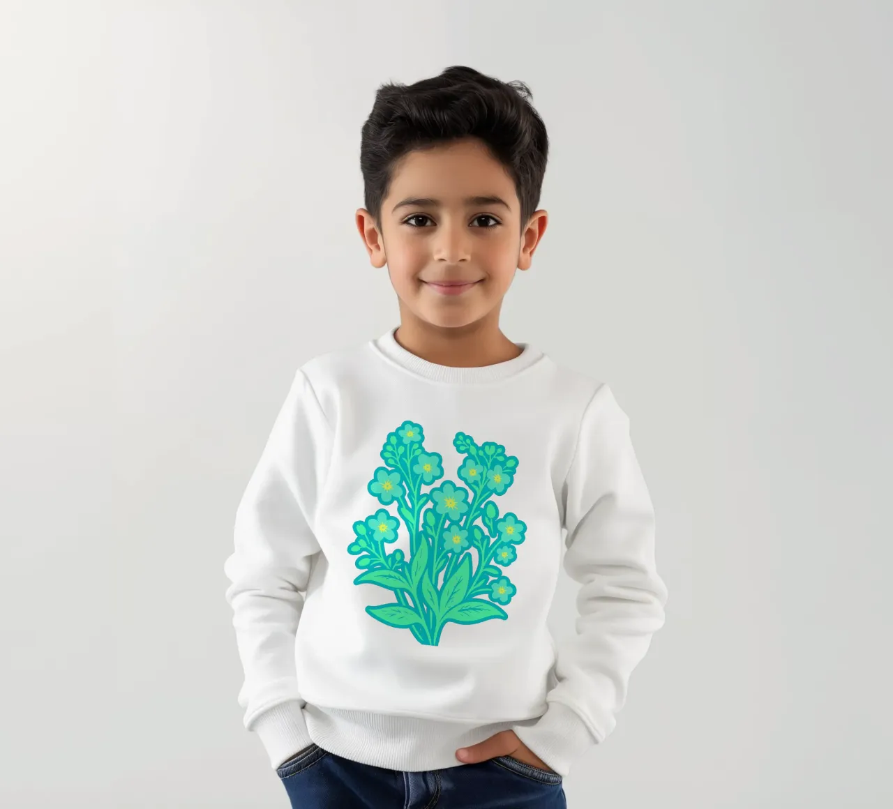 Forget-Me-Nots Block Print Verde Menta sudadera para niño de SilverPegasus