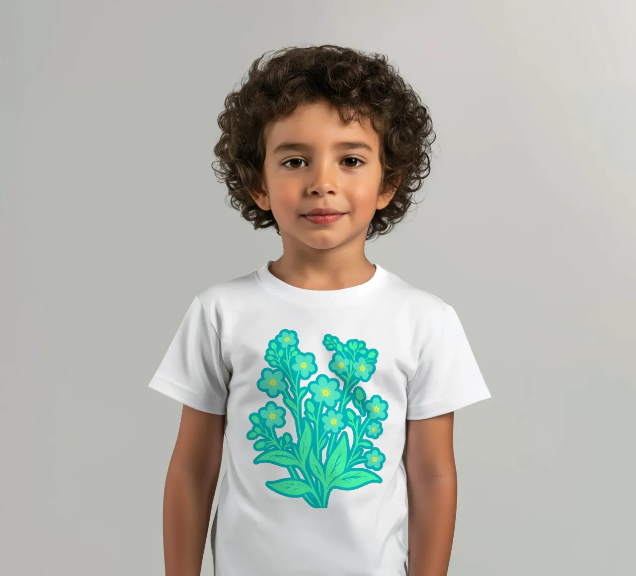 Forget-Me-Nots Block Print Verde Menta camiseta para niños de SilverPegasus