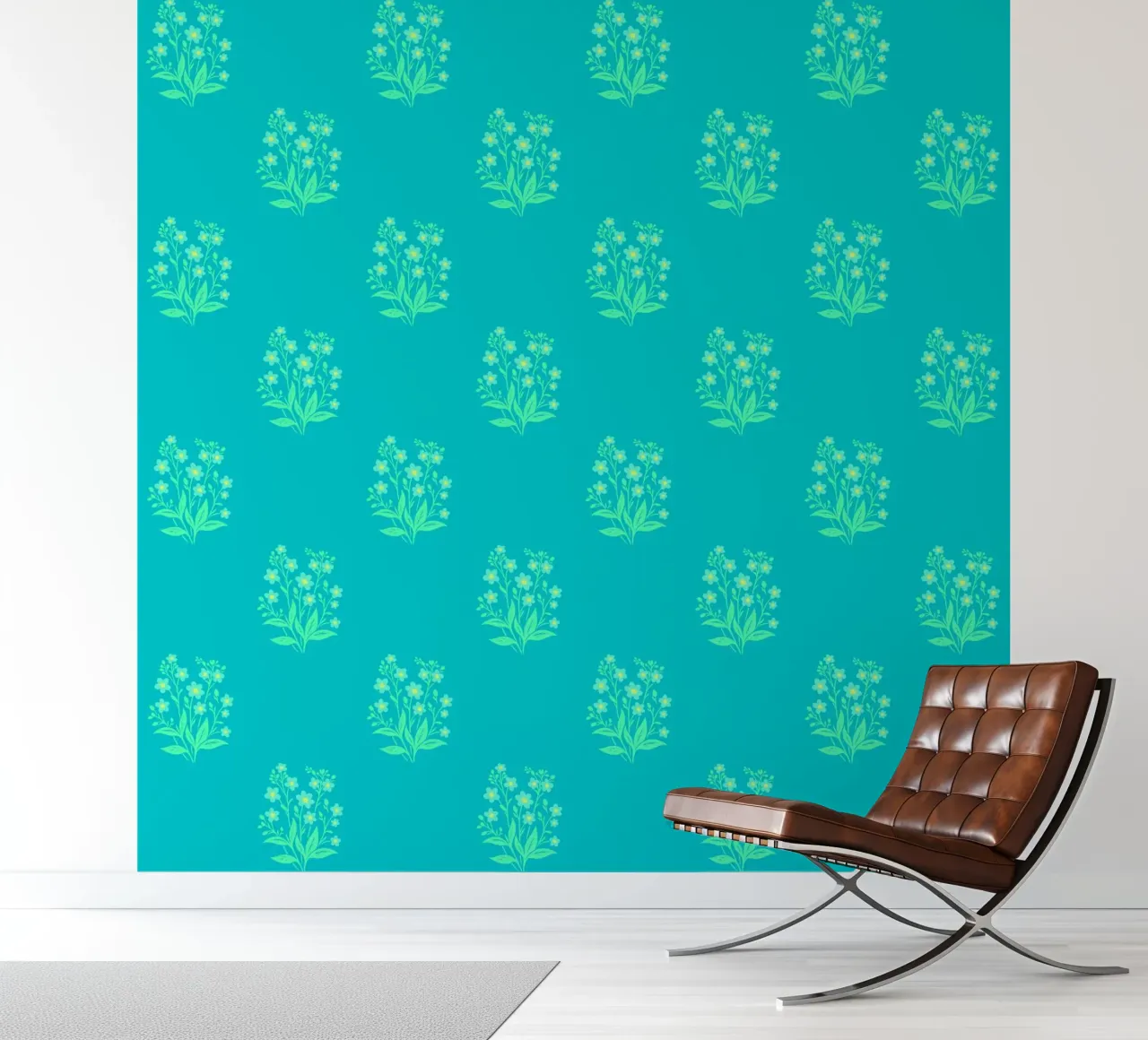 Forget-Me-Nots Block Print Verde Menta papel para pared de SilverPegasus