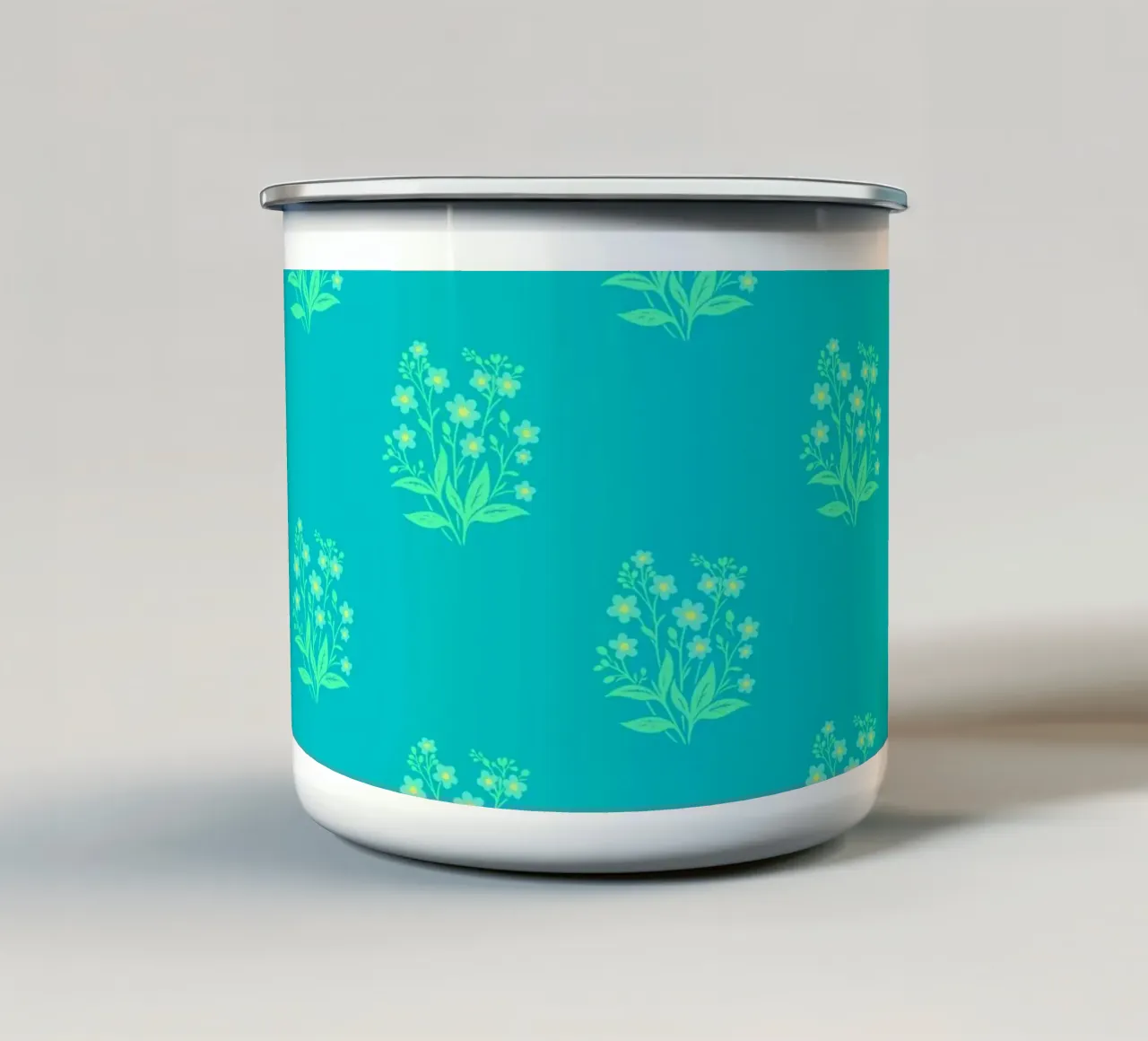 Forget-Me-Nots Block Print Mint Green enamel mug by SilverPegasus