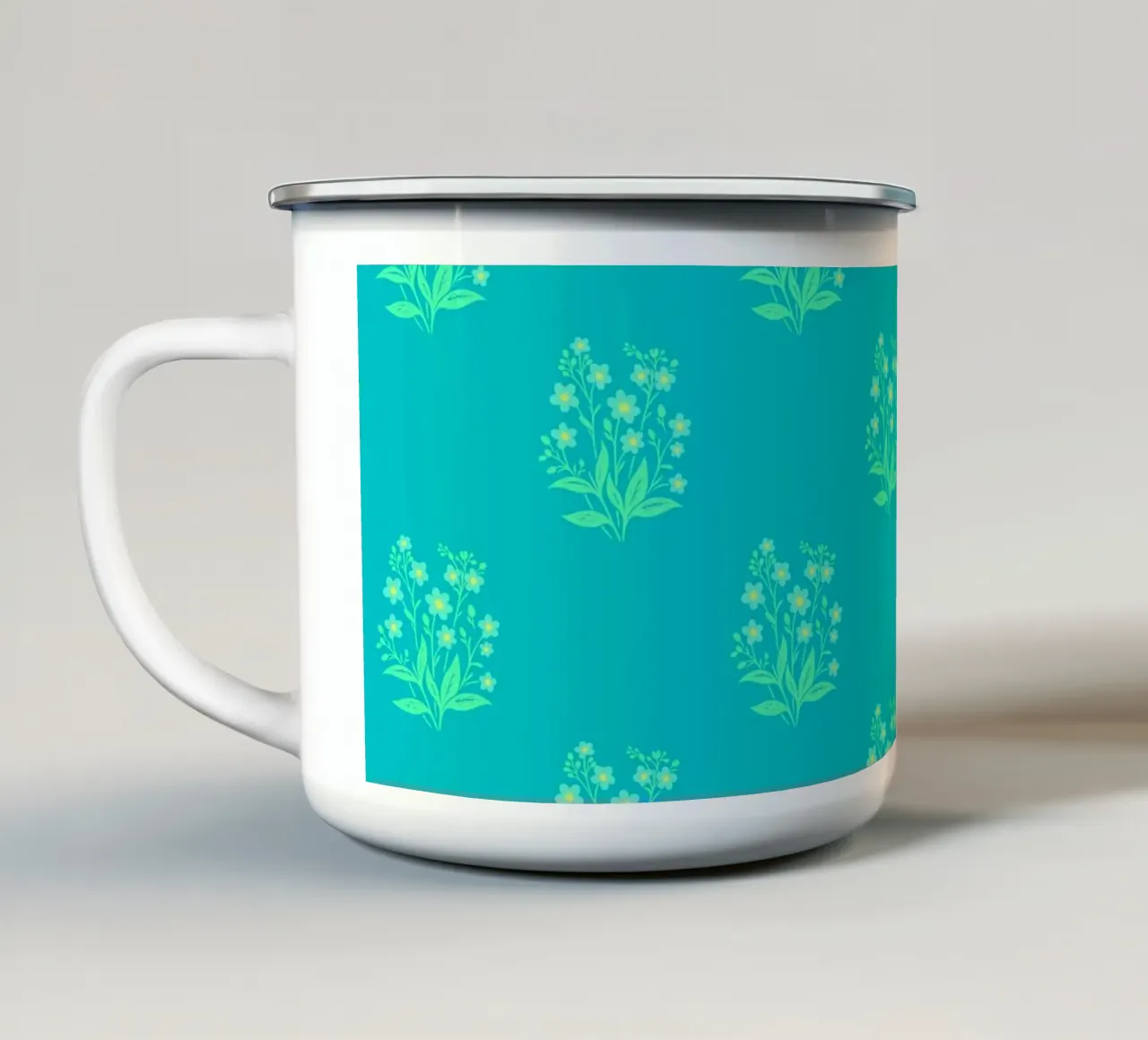 Forget-Me-Nots Block Print Mint Green enamel mug by SilverPegasus