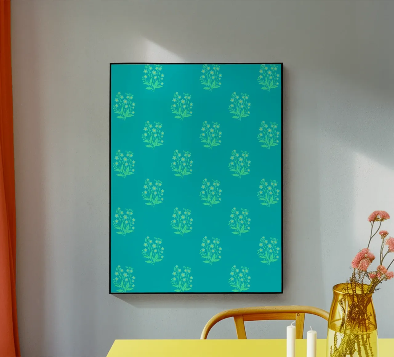 Forget-Me-Nots Block Print Verde Menta metacrilato de SilverPegasus