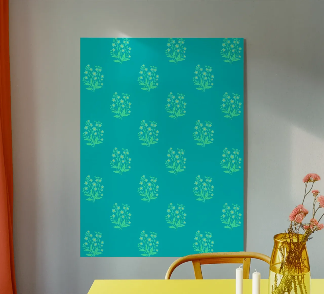 Forget-Me-Nots Block Print Verde Menta metacrilato de SilverPegasus