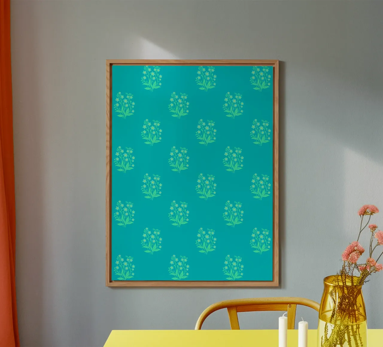 Forget-Me-Nots Block Print Verde Menta aluminio dibond de SilverPegasus