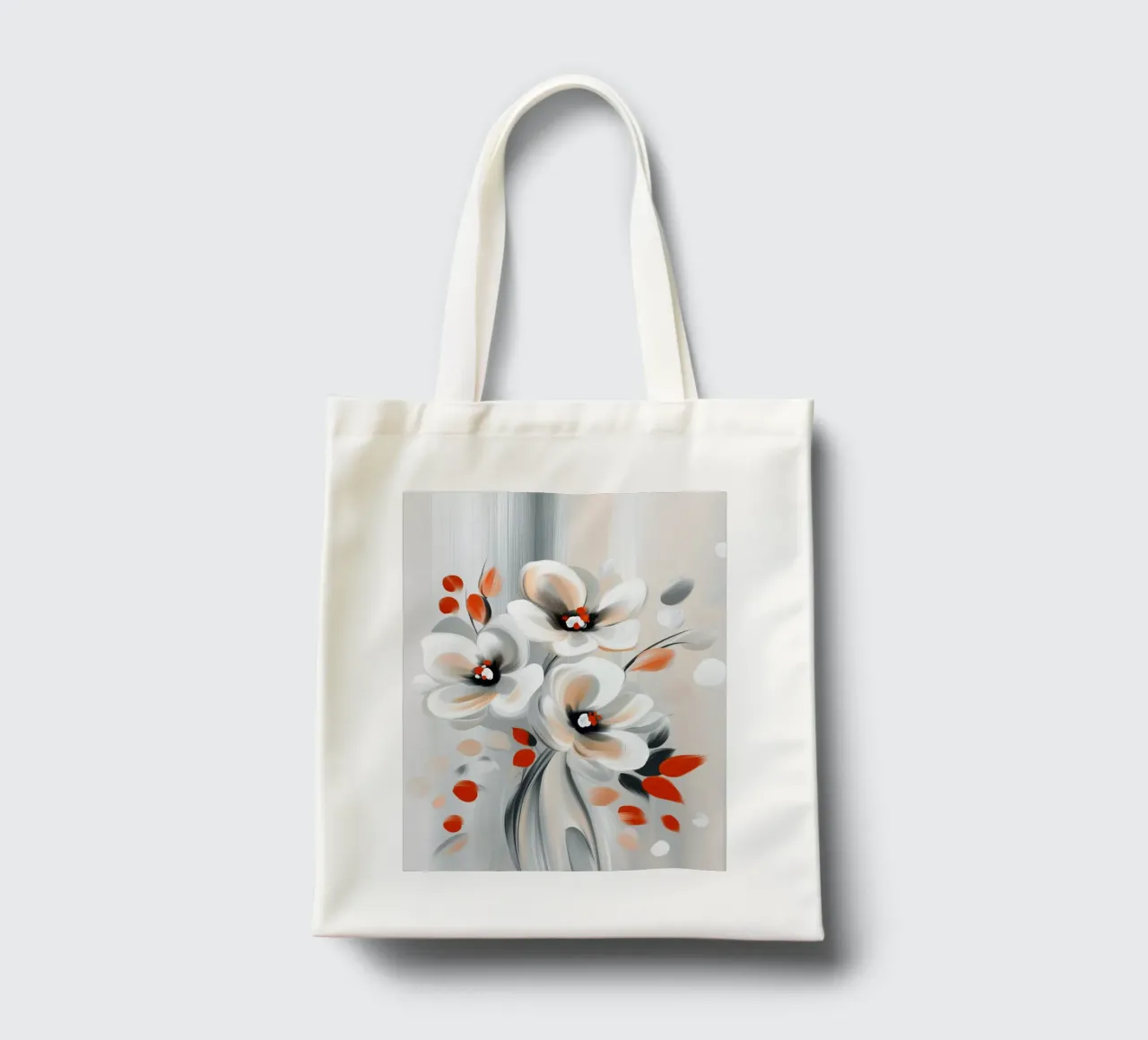 Blumen in Grau-Rot Jutebeutel von Imagine
