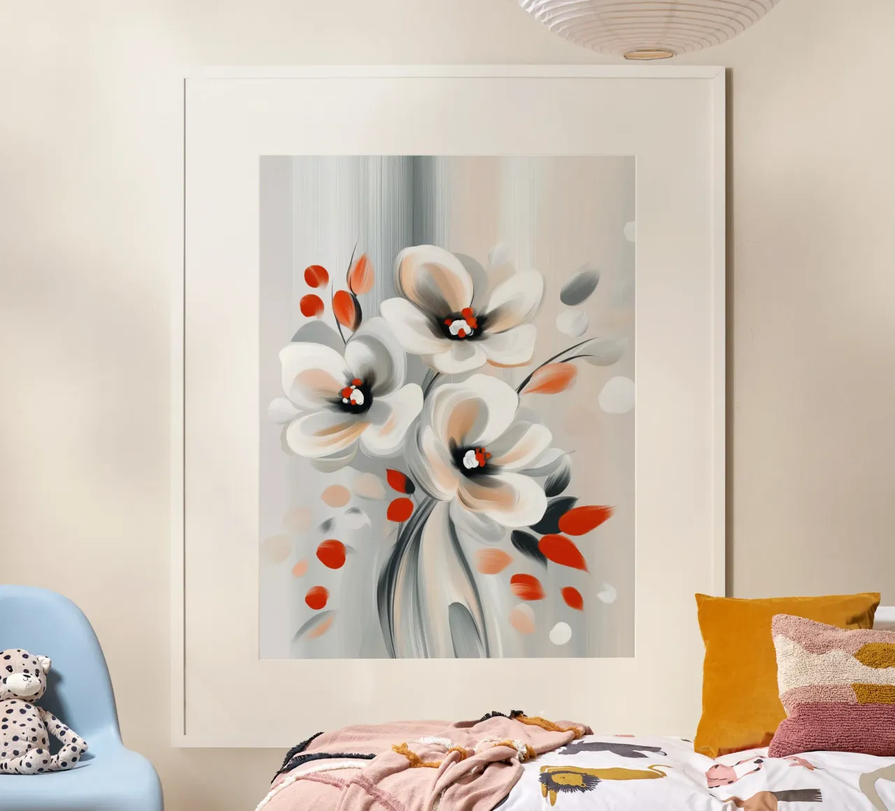 Blumen in Grau-Rot Hahnemühle von Imagine
