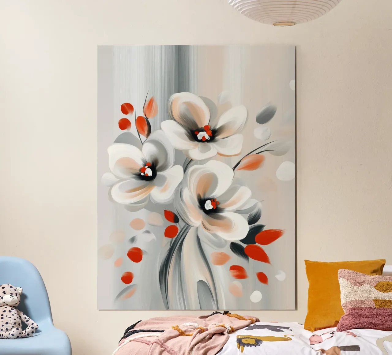 Blumen in Grau-Rot Hahnemühle von Imagine