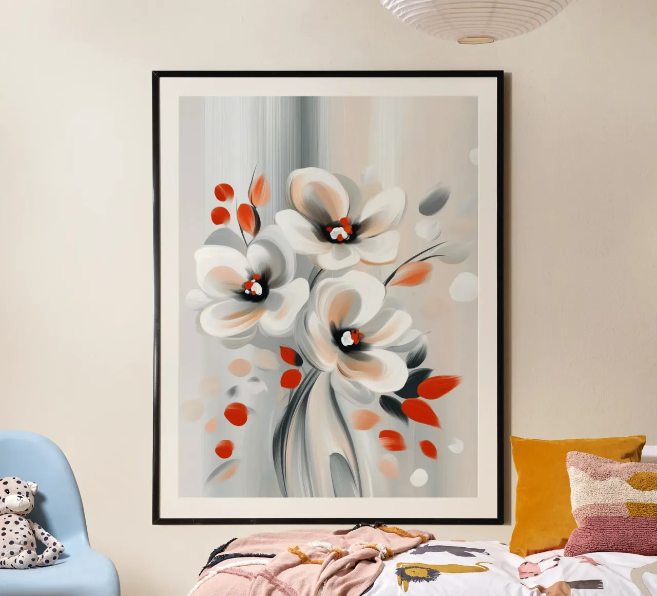 Blumen in Grau-Rot Hahnemühle von Imagine