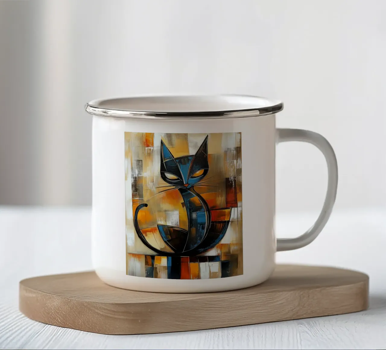 Abstracte kat emaille mok van Imagine