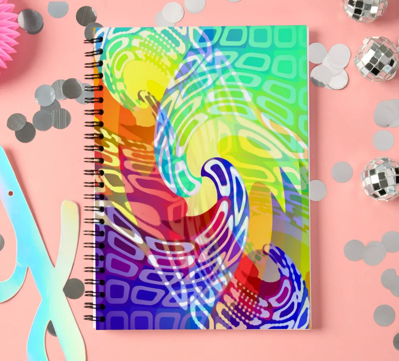 Abstract swirl of colourful waves spiral notebook by Gürsel Yesil Digital Art