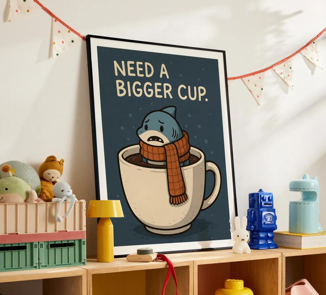 Meme divertente sullo squalo poster con telaio in legno da Funny Humor Art