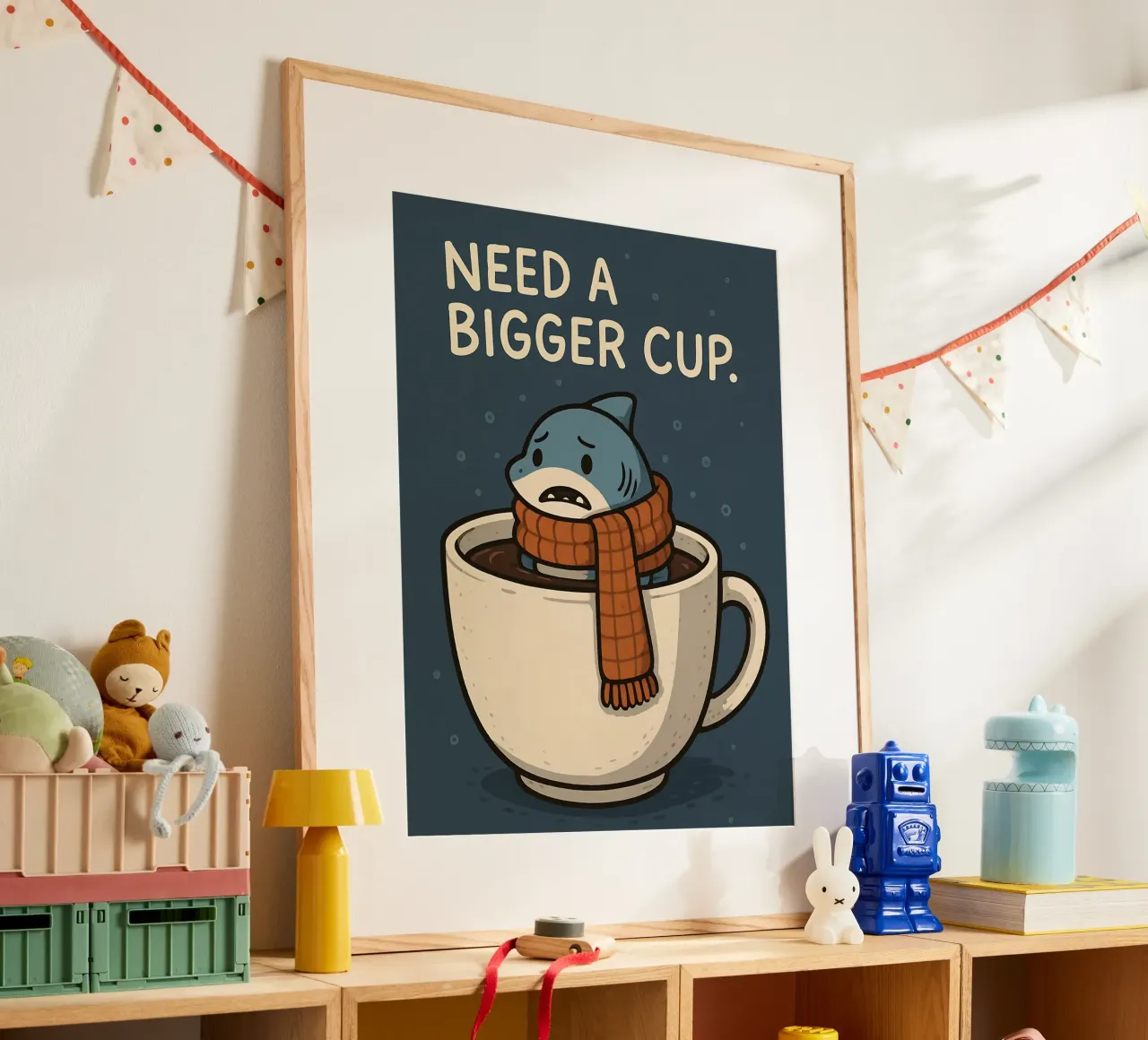 Meme divertente sullo squalo poster con telaio in legno da Funny Humor Art
