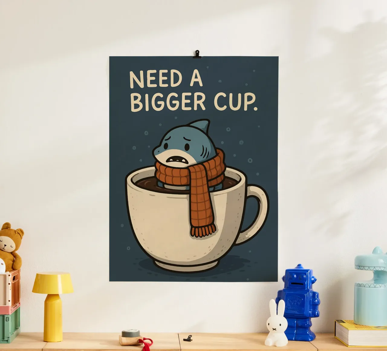 Meme divertente sullo squalo poster con telaio in legno da Funny Humor Art