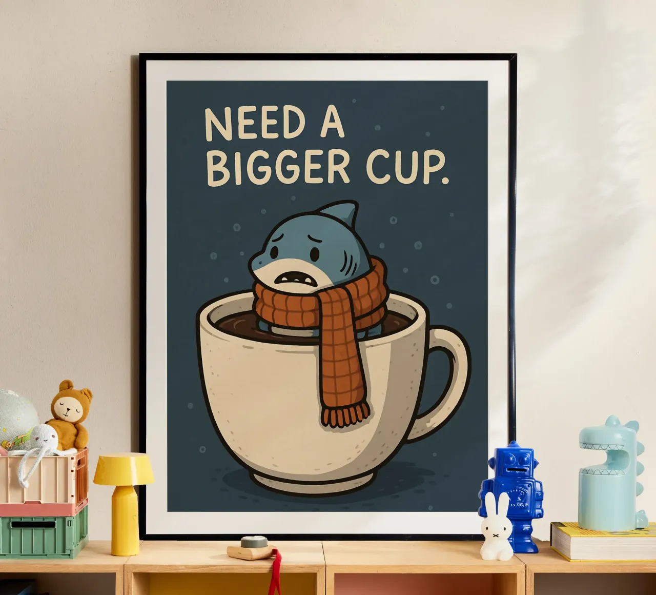Meme divertente sullo squalo poster con telaio in legno da Funny Humor Art