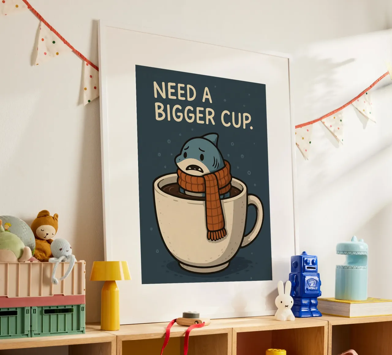 Meme divertente sullo squalo poster con telaio in legno da Funny Humor Art
