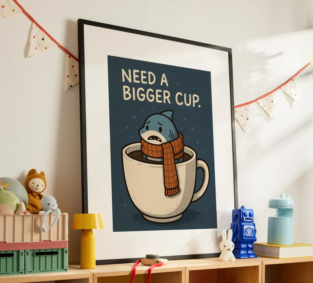 Meme divertente sullo squalo poster con telaio in legno da Funny Humor Art