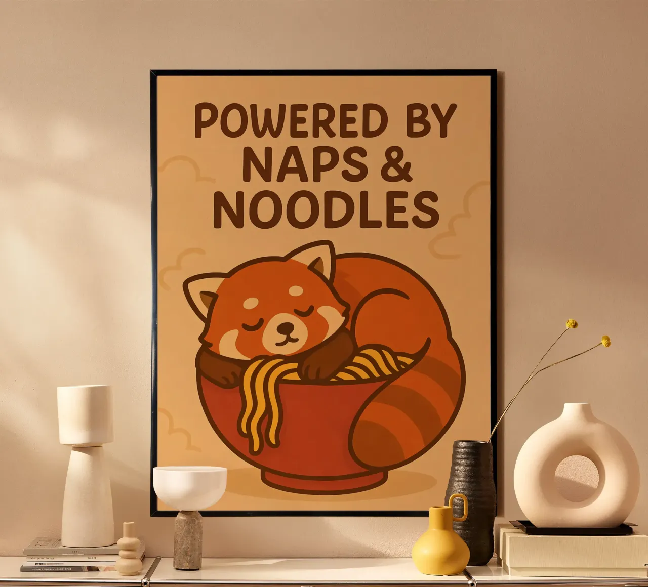 Meme divertente sul panda rosso poster con telaio in legno da Funny Humor Art