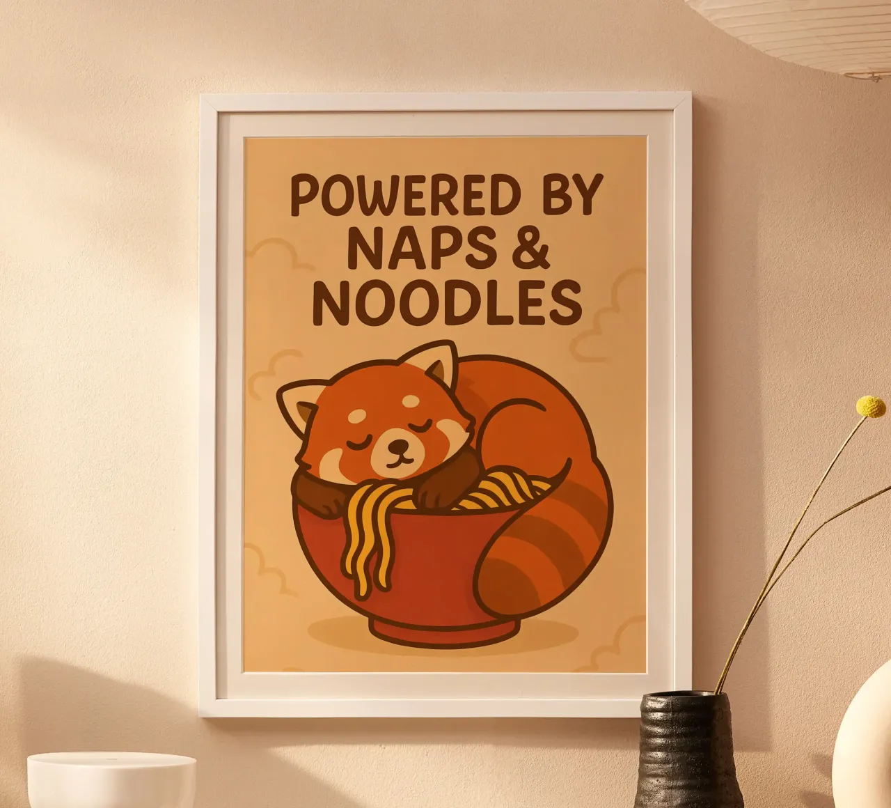 Meme divertente sul panda rosso poster con telaio in legno da Funny Humor Art