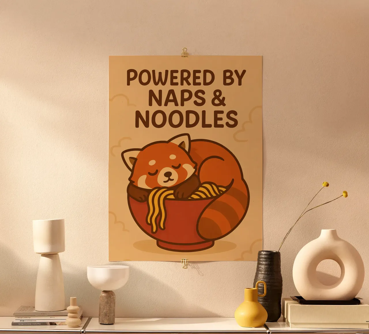 Meme divertente sul panda rosso poster con telaio in legno da Funny Humor Art
