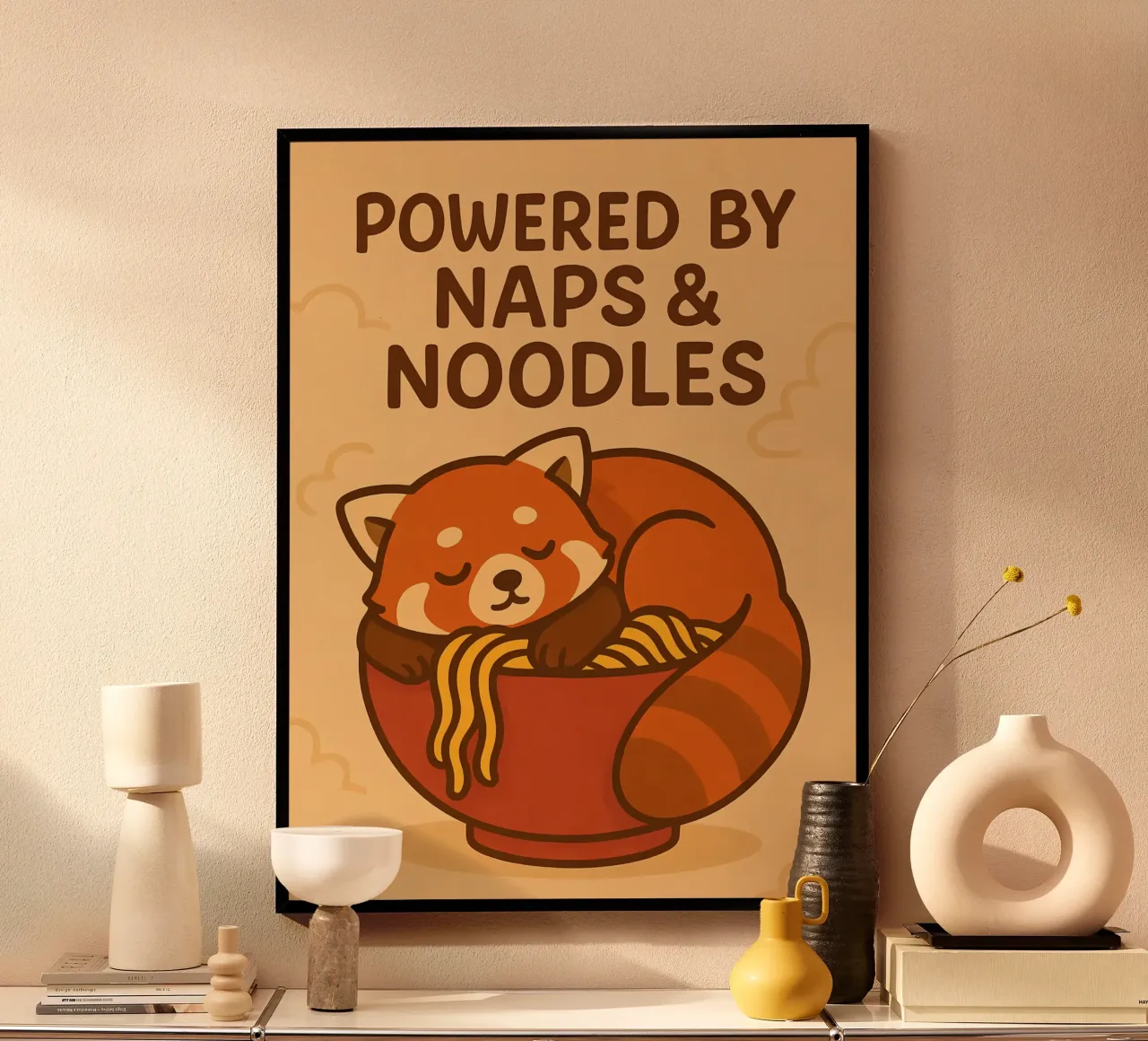 Meme divertente sul panda rosso poster con telaio in legno da Funny Humor Art