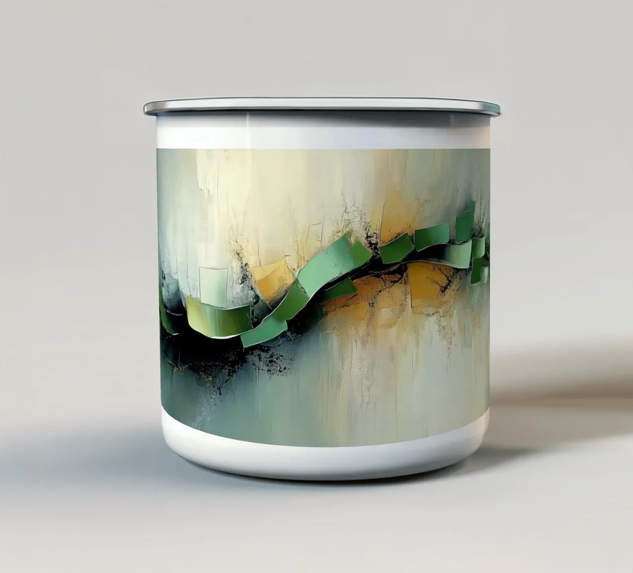 Organico astratto in verde e oro tazza in smalto da Imagine