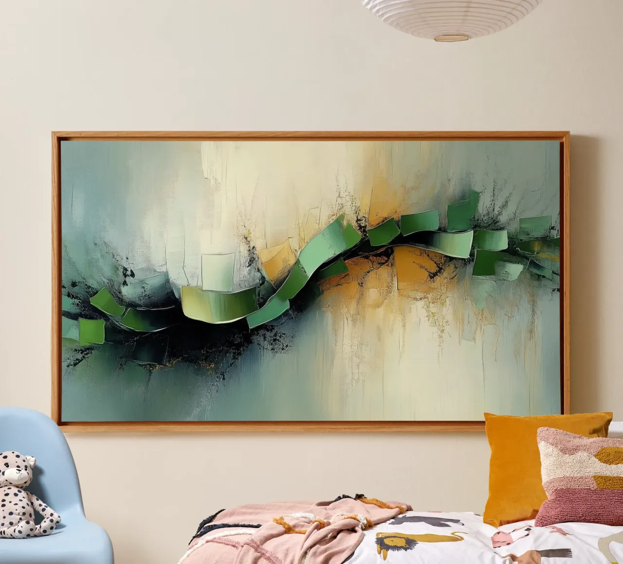 Abstract organisch in groen en goud canvas met Baklijst van Imagine