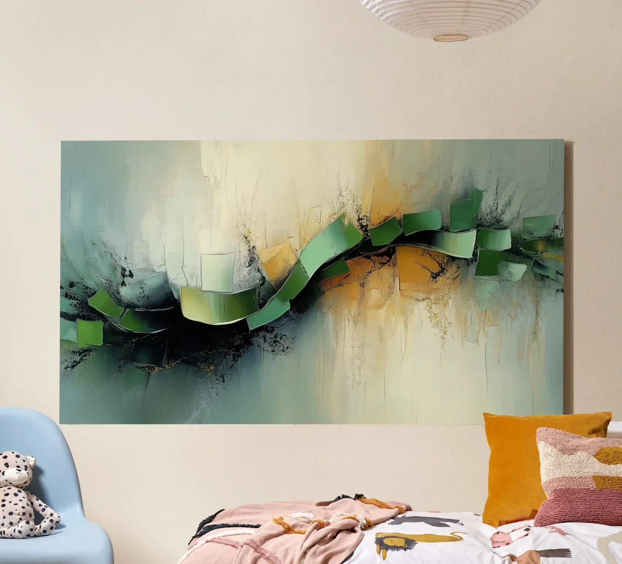 Abstract organisch in groen en goud canvas met Baklijst van Imagine