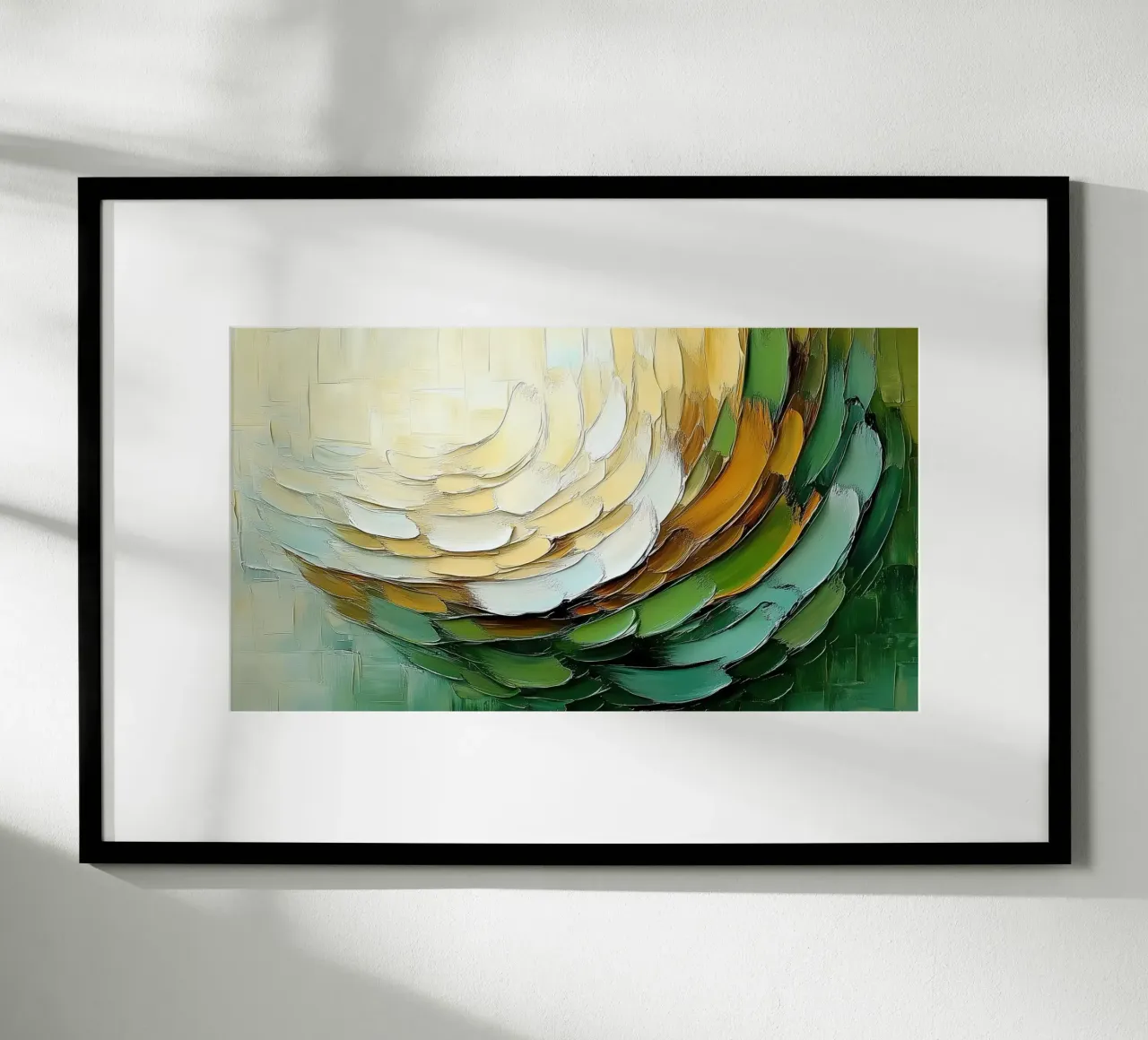 Organico astratto in oro e verde poster con telaio in alluminio da Imagine