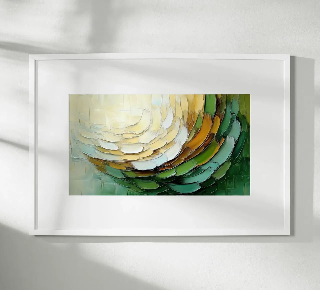 Organico astratto in oro e verde poster con telaio in alluminio da Imagine