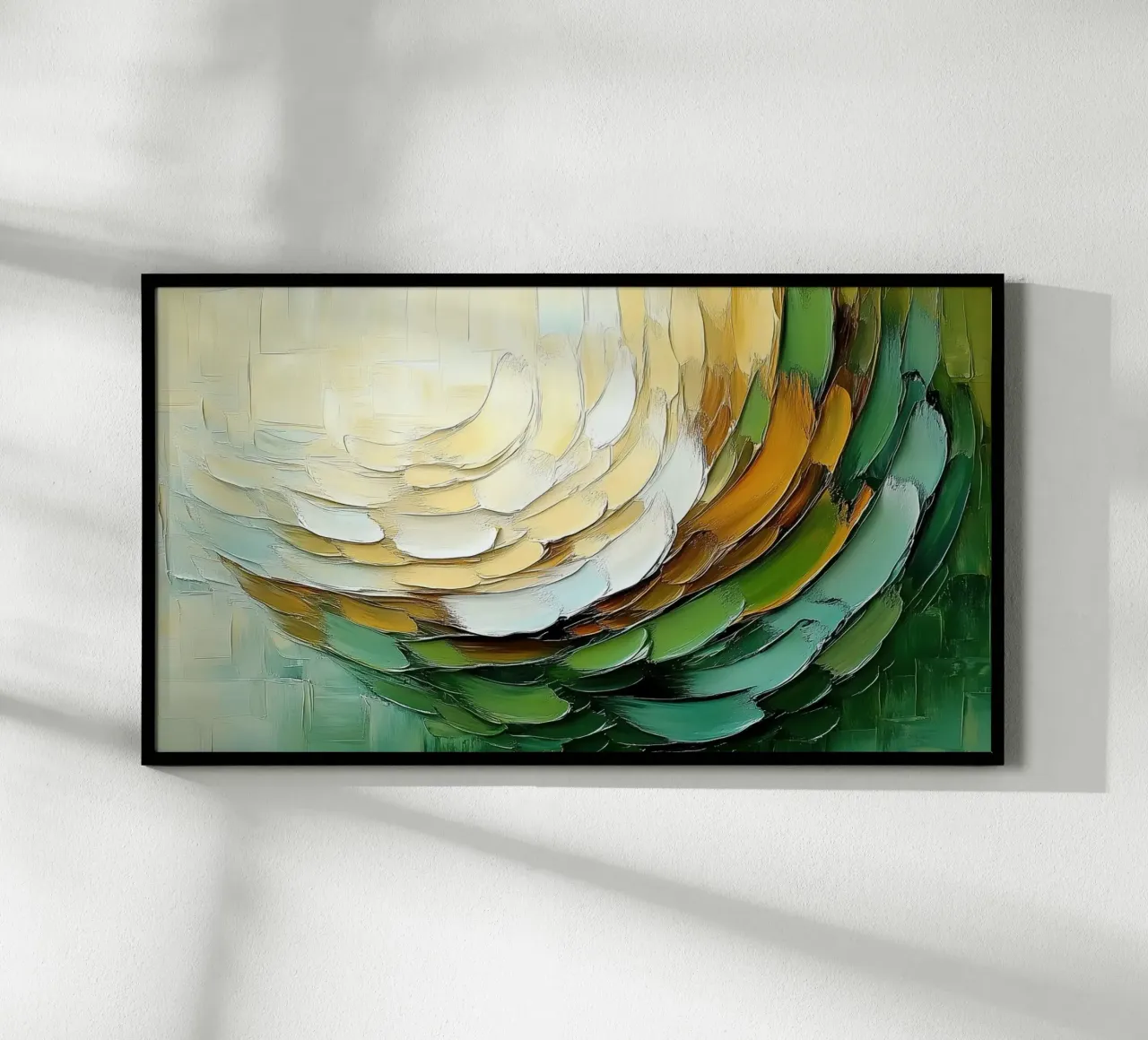 Organico astratto in oro e verde poster con telaio in alluminio da Imagine