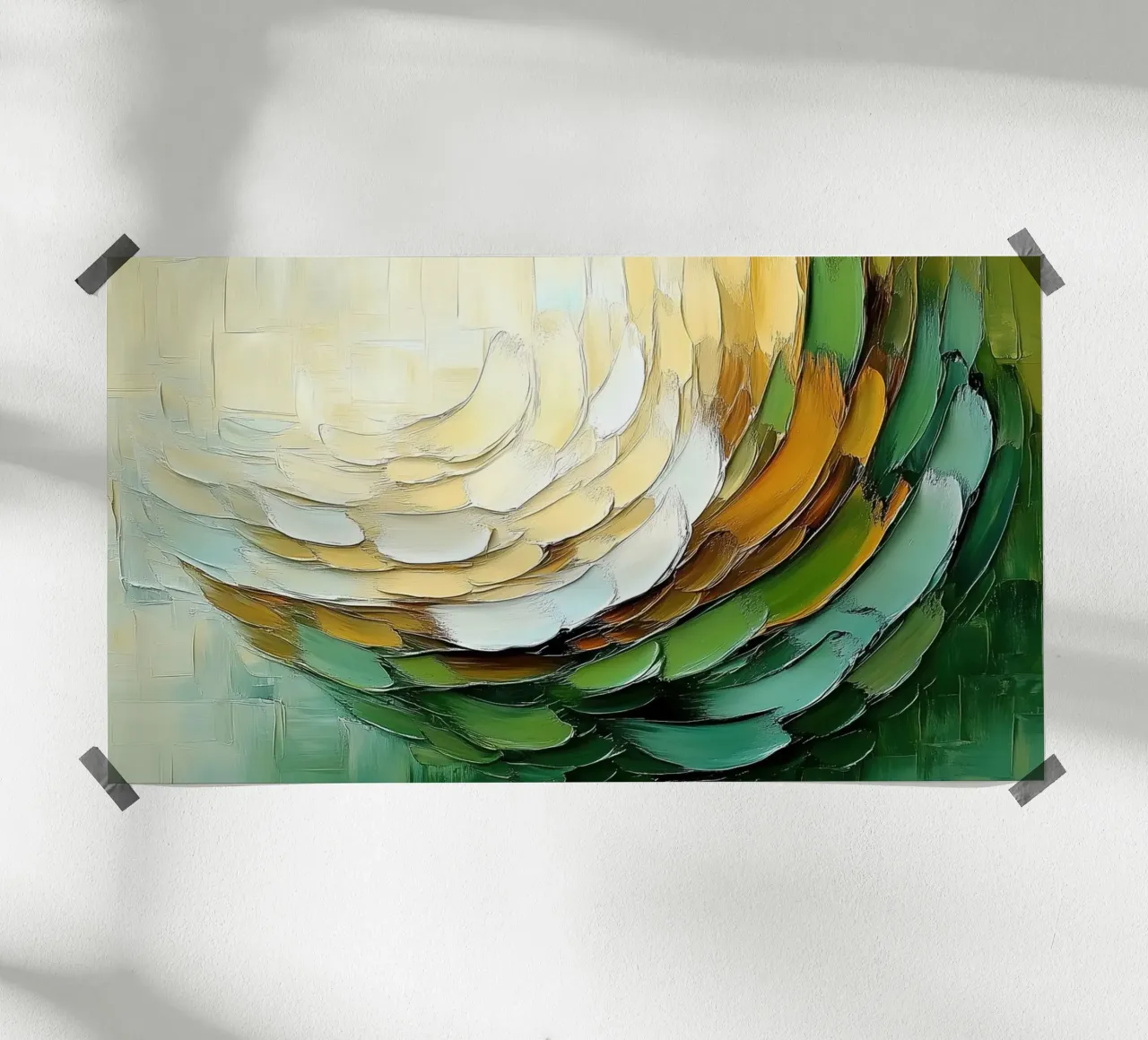 Organico astratto in oro e verde poster con telaio in alluminio da Imagine