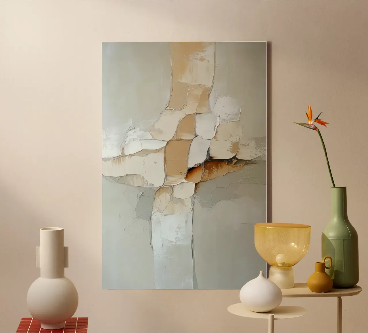 Creme abstract tela con Cornice a cassetta da Imagine