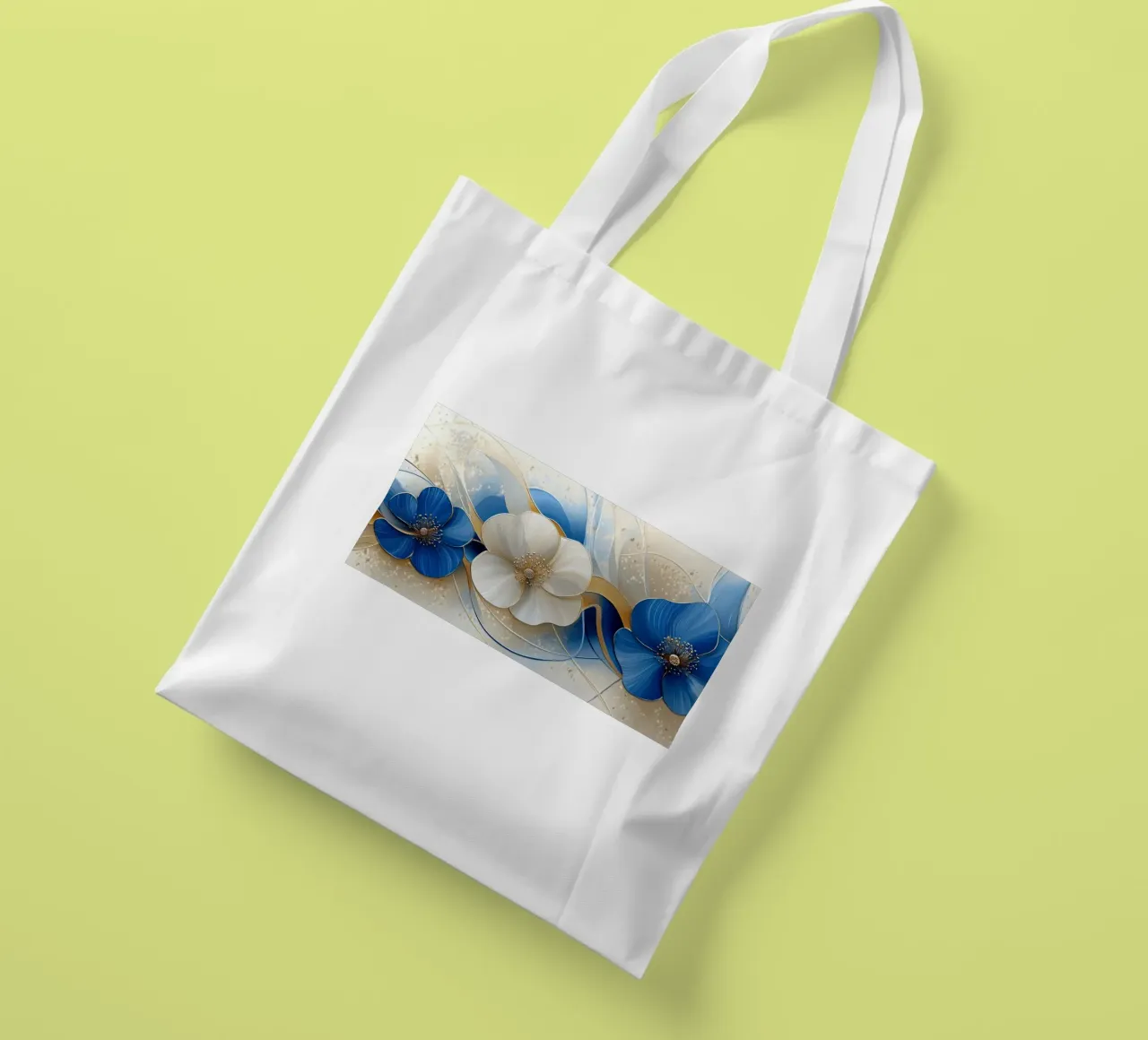 Fiori crema e blu borsa in juta da Imagine