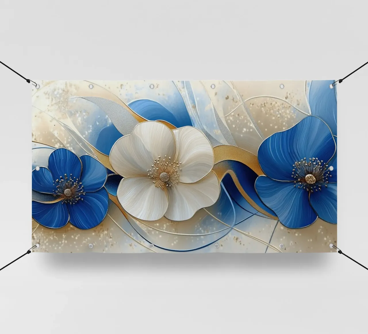 Fiori crema e blu telo in pvc da Imagine