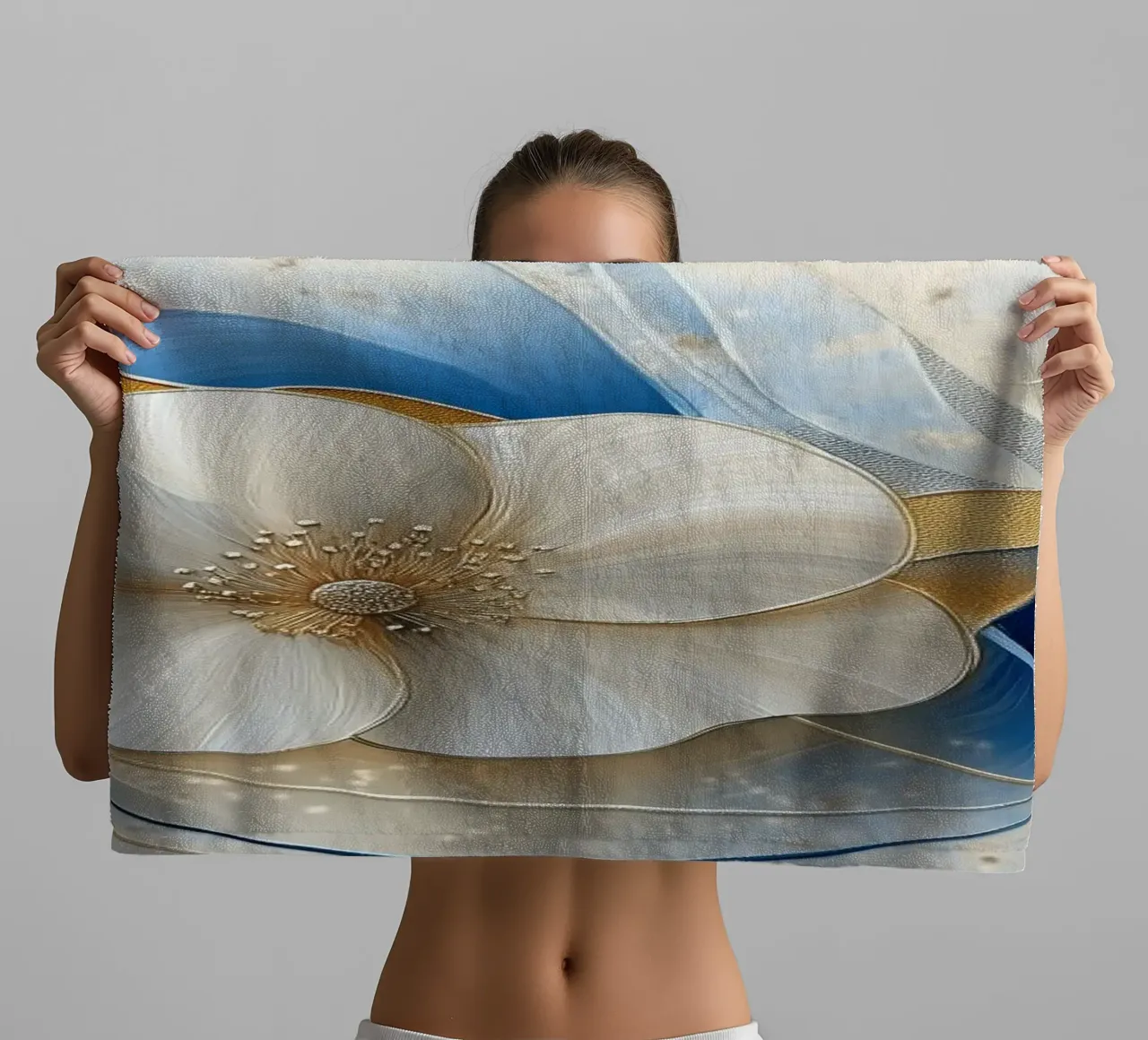Fiori crema e blu asciugamano da bagno da Imagine