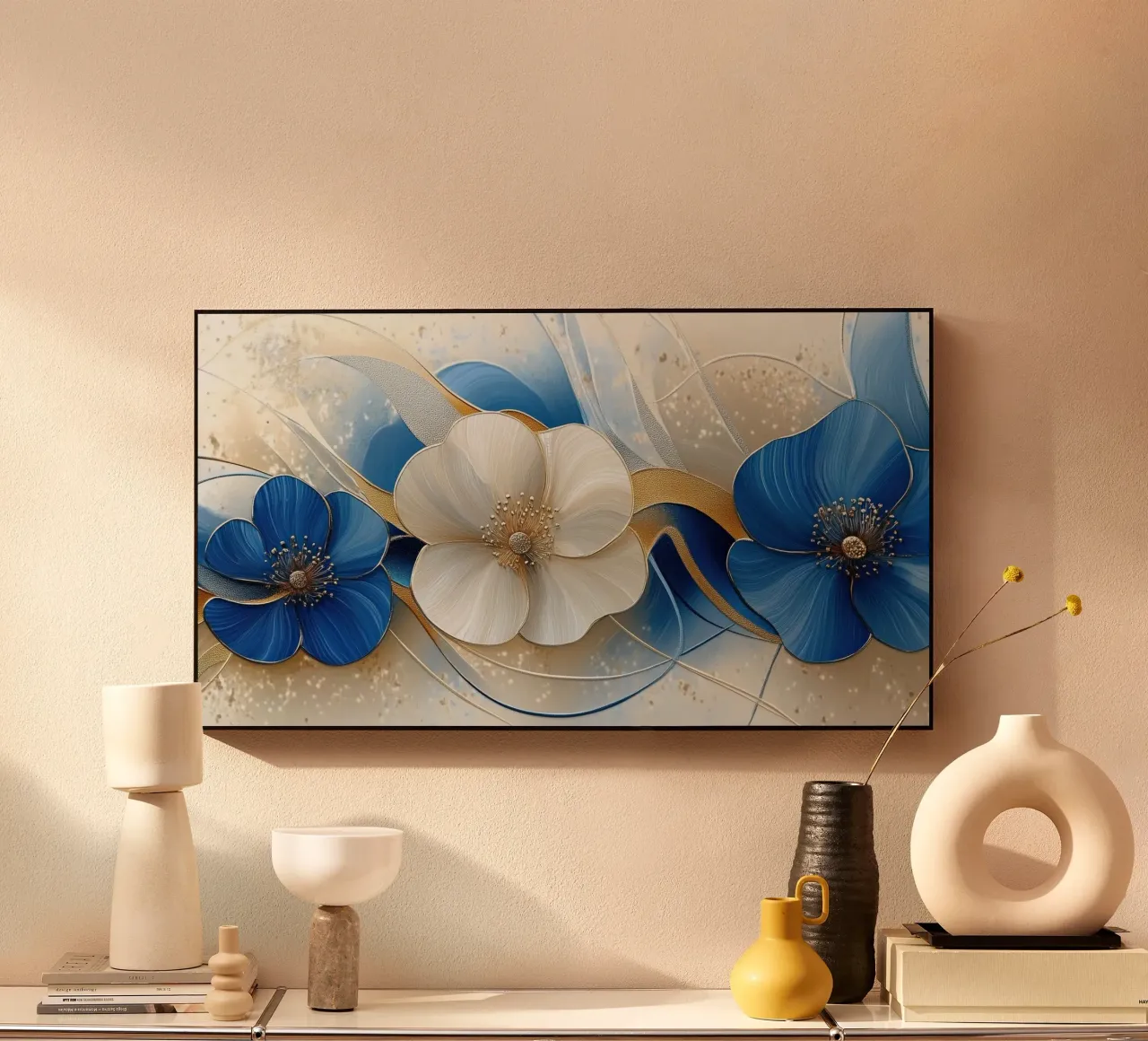 Fiori crema e blu alluminio dibond da Imagine