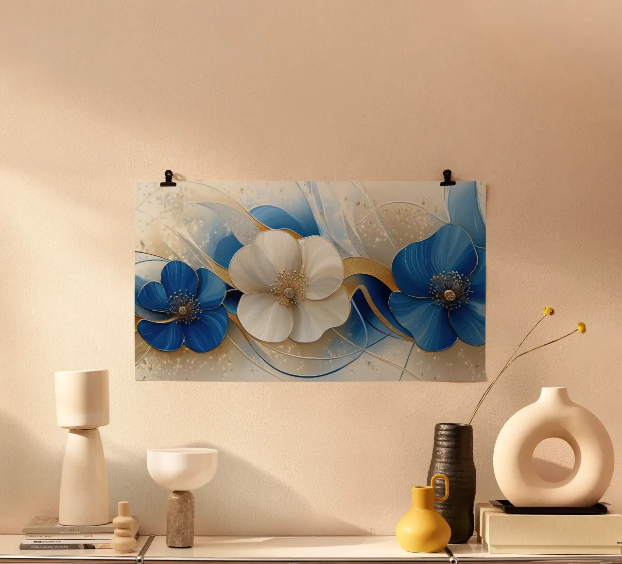 Fiori crema e blu poster da Imagine