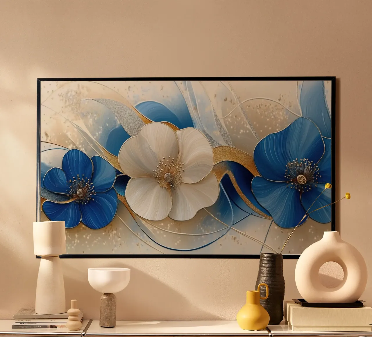 Fiori crema e blu poster da Imagine